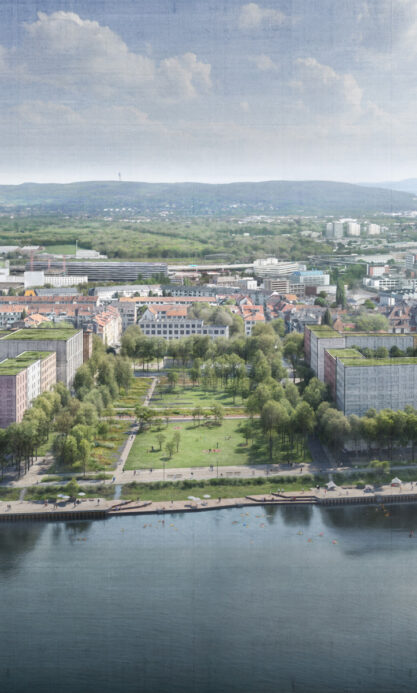 Beispielhafte Visualisierung Klybeckquai mit Quartierpark